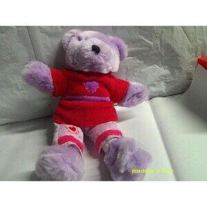 G.A.C. Purple Teddy Bear Plush Red Shirt Pink Hearts Stuffed Animal 1999 Toy